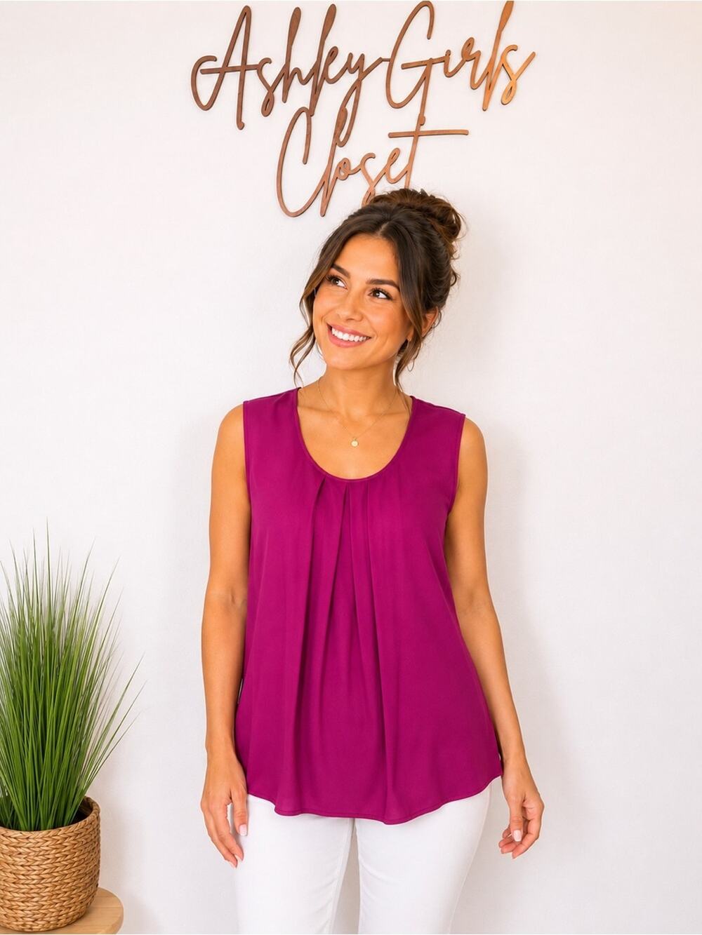 Talbots Pink Sleeveless Pleated Stretch Blouse Size 16